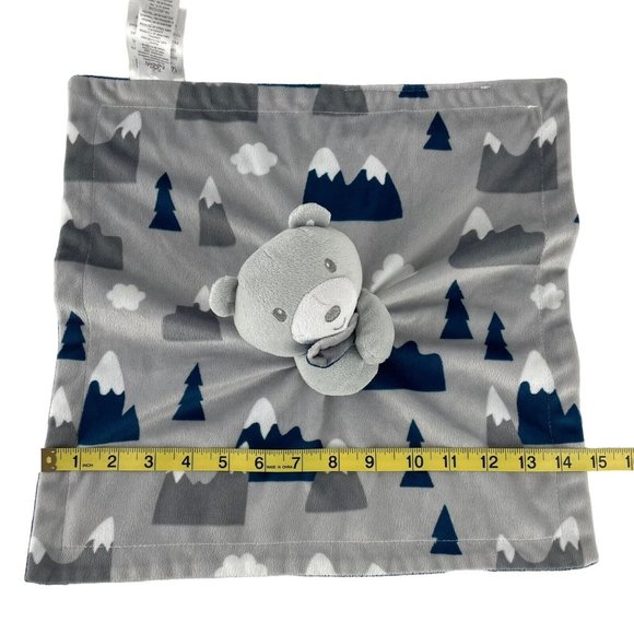 Baby Essentials Grey Teddy Bear Lovey 14" Security Blanket Blue Trees Clouds - Picture 5 of 7